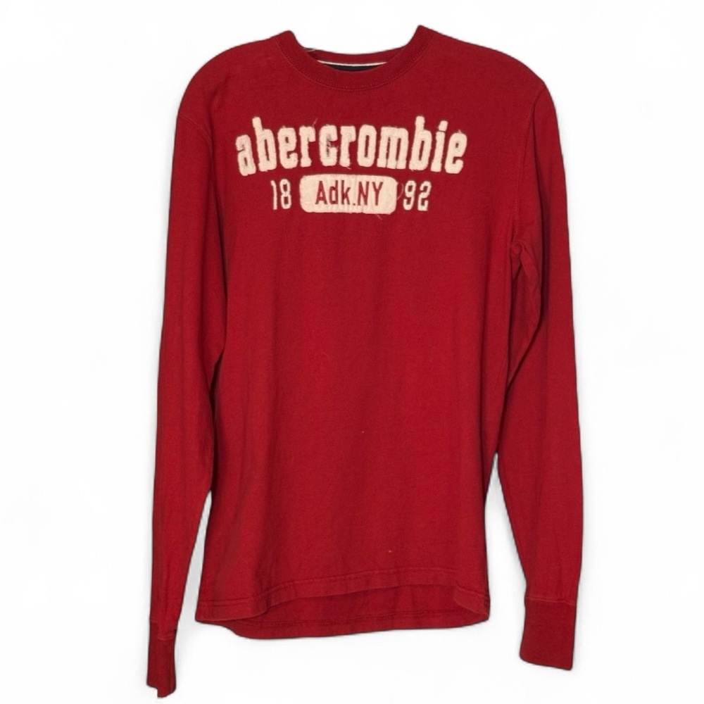 Abercrombie & Fitch Y2K Youth Kids Red Cotton Top XL Patch Embroidery Vintage